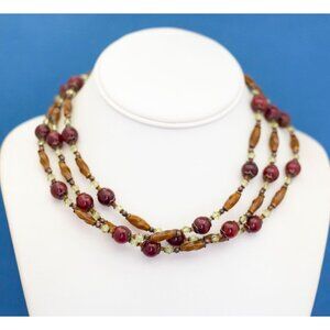 19 inch, Vintage Multi Strand Brown Beads Bohemian Necklace - D11